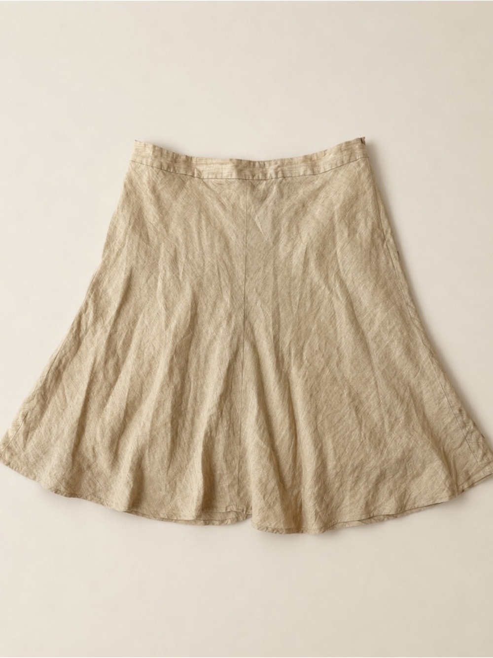 Banana Republic 100% Linen A-Line Midi Skirt Beige Side Zip Lined Size 12 - Picture 2 of 5